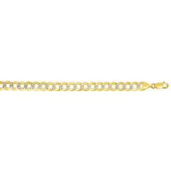 14K Yellow Gold 8.3mm White Pave Curb 8.5 Chain Bracelet with Lobster Lock