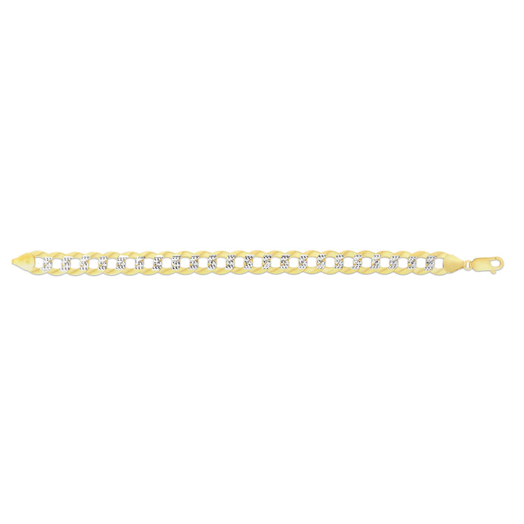 14K Yellow Gold 11.23mm White Pave Curb 26 Chain with Lobster Lock