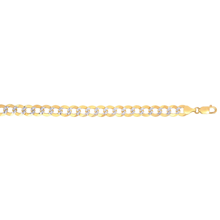 14K Yellow Gold 12.18mm White Pave Curb 8.75 Chain Bracelet with Lobster Lock