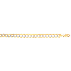 14K Yellow Gold 12.18mm White Pave Curb 24 Chain with Lobster Lock