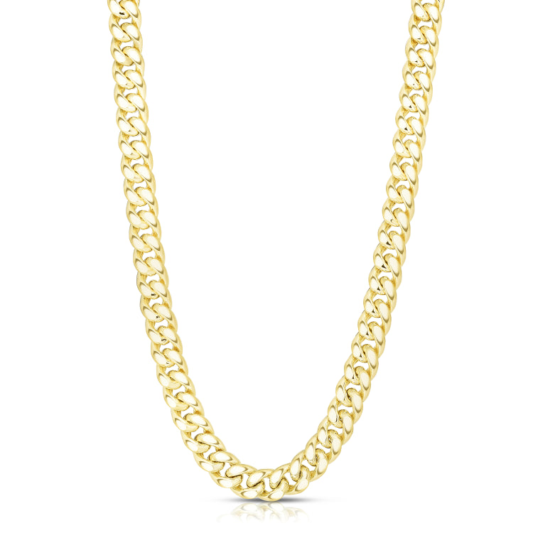 14K Yellow Gold 24 11.1mm Semi-Solid Classic Miami Cuban Chain with Box Lock