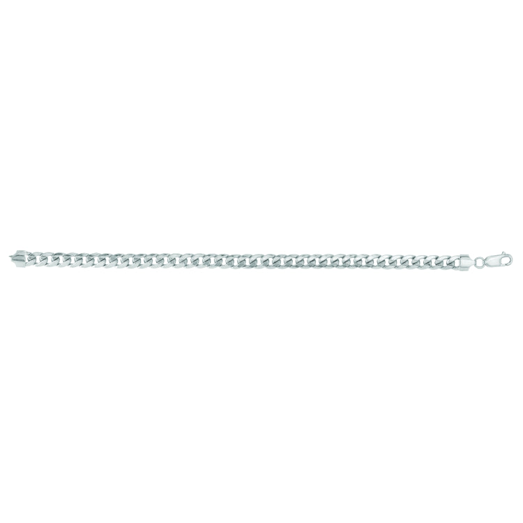 14K White Gold 7mm Semi-Solid Miami Cuban 8.5 Chain Bracelet with Lobster Lock
