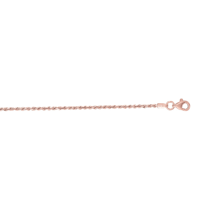 14K Rose Gold 1.6mm Diamond Cut Royal Rope 18 Chain with Lobster Lock