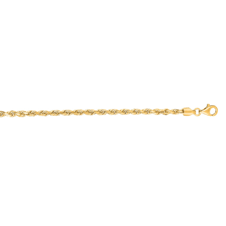 14K Yellow Gold 22 3mm Diamond Cut Royal Rope Chain with Lobster Lock