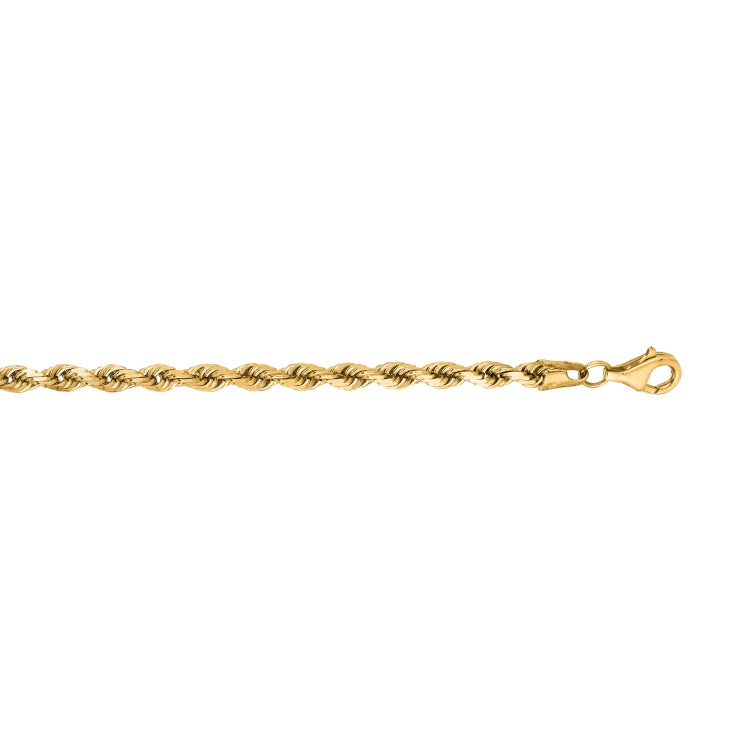 14K Yellow Gold 7 3.8mm Diamond Cut Royal Rope Chain Bracelet with Lobster Lock