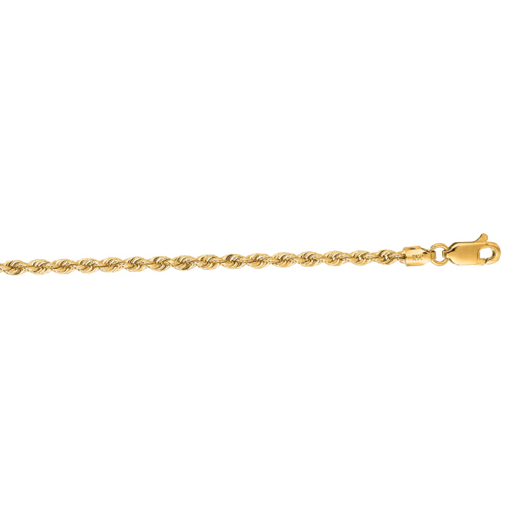 14K Yellow Gold 2.5mm Rope 24 Chain with Lobster Lock