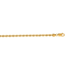 14K Yellow Gold 3mm Rope 8 Chain Bracelet with Lobster Lock