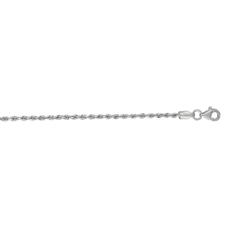 14K White Gold 1.8mm Diamond Cut Royal Rope 10 Chain Anklet with Lobster Lock