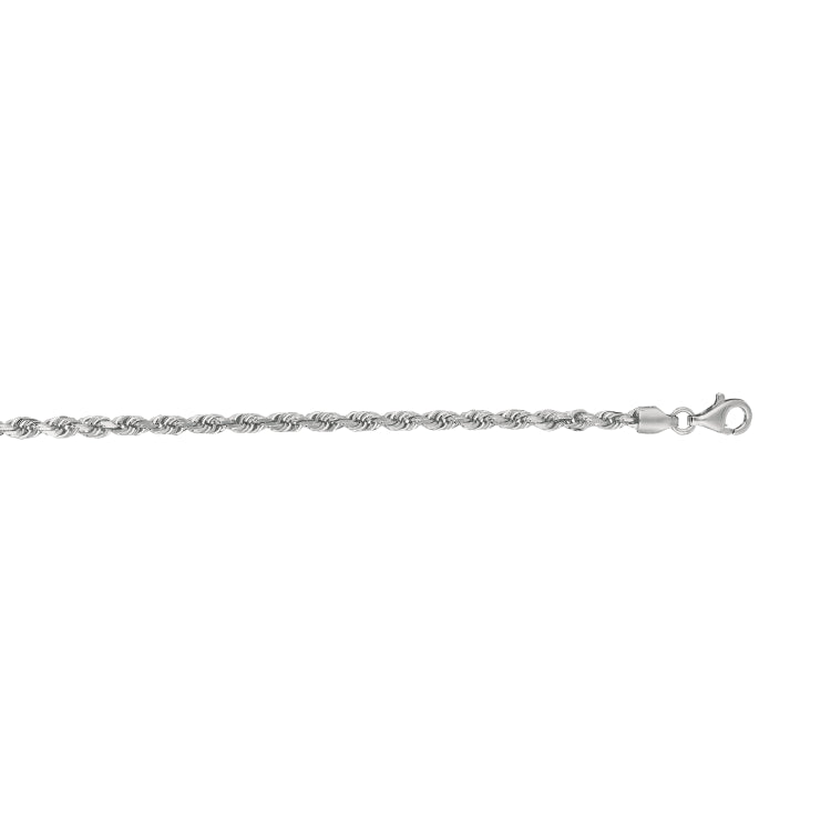 14K White Gold 3mm Diamond Cut Royal Rope 8 Chain Bracelet with Lobster Lock