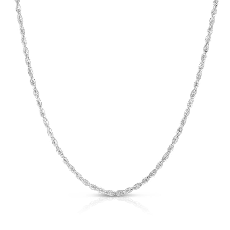 14K White Gold 2mm Lite Rope 16 Chain with Lobster Lock