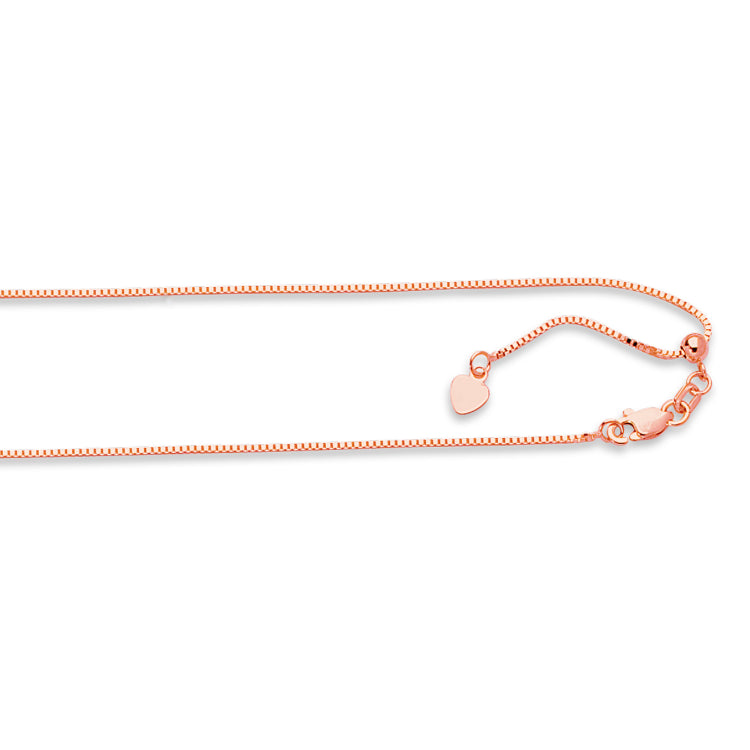 14K Rose Gold 0.85mm Adjustable Box 22 Chain with Lobster Lock