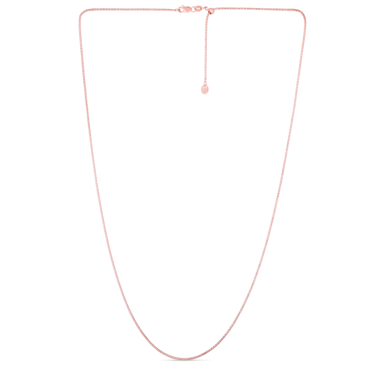 14K Rose Gold 1.3mm Adjustable Popcorn 22 Chain with Lobster Lock