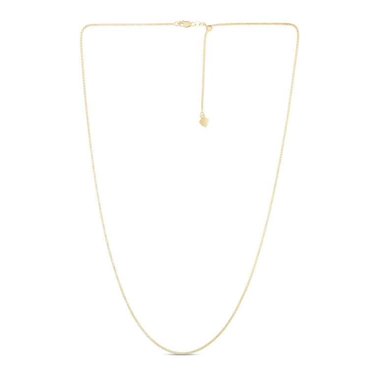 14K Yellow Gold 1.3mm Adjustable Popcorn 22 Chain with Lobster Lock