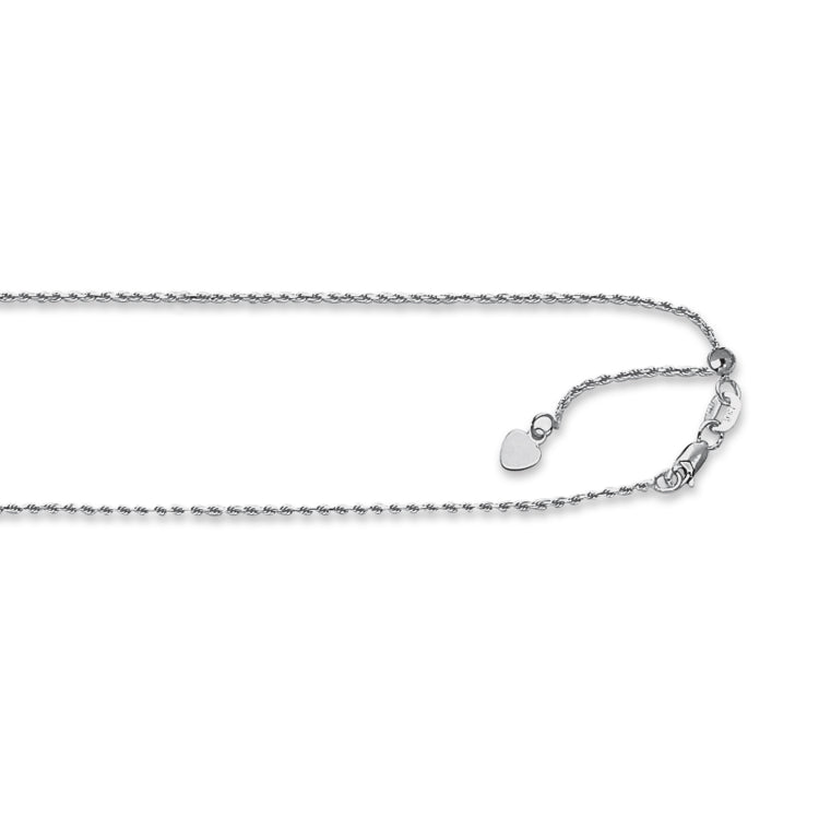 14K White Gold 0.95mm Adjustable Rope 22 Chain with Lobster Lock