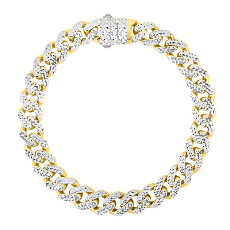 14K Yellow Gold 9.5mm White Pave Lite Miami Cuban 22 Chain Necklace