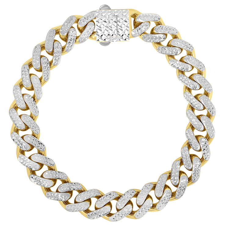14K Yellow Gold 11.5mm White Pave Lite Miami Cuban 8.5 Bracelet