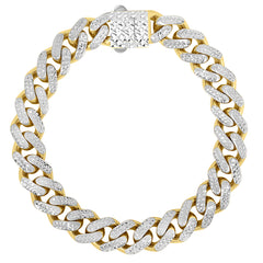 14K Yellow Gold 11.5mm White Pave Lite Miami Cuban 24 Chain Necklace