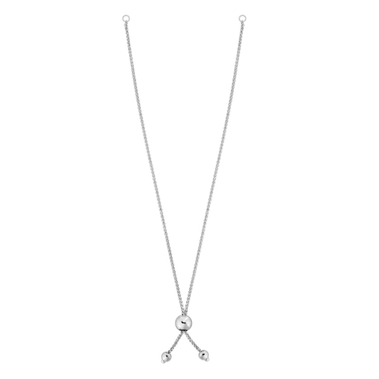 14K White Gold 8 Round Wheat Chain with Ball Slide Friendship Bracelet