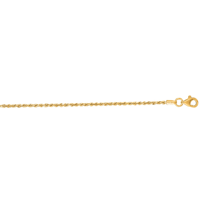 14K Yellow Gold 7 1.6mm Royal Rope Chain Bracelet with Lobster Lock