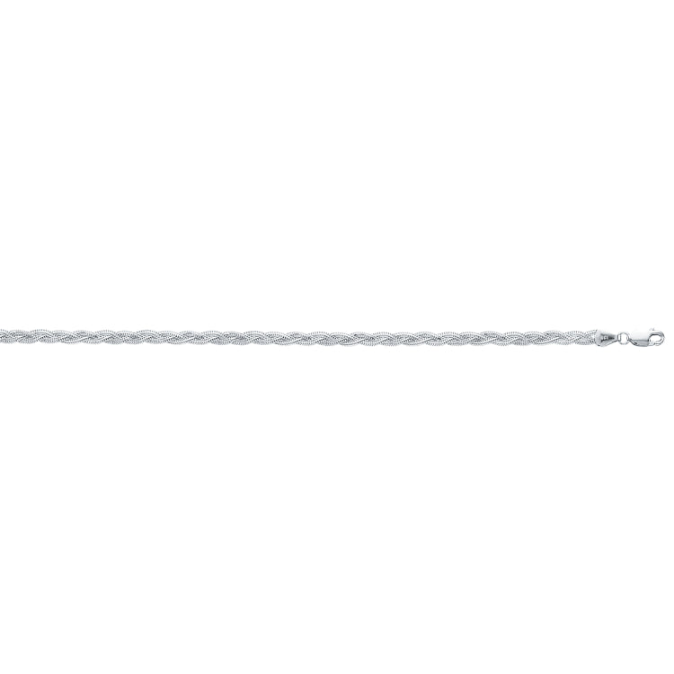 14K White Gold 7 3.5mm Braided Fox Chain Bracelet