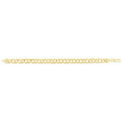 14K Yellow Gold 7mm Medium Double Link 7 Charm Bracelet with Lobster Lock