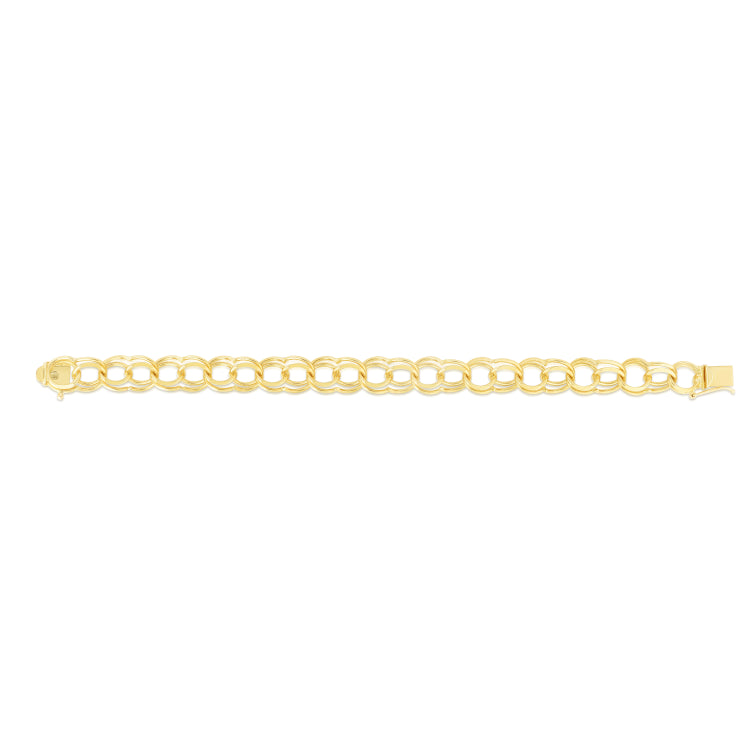 14K Yellow Gold 10mm Large Double Link Charm 8 Bracelet with Lobster Lock