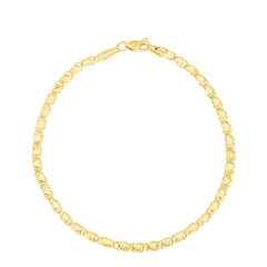 14K Yellow Gold 3mm Heart 7 Chain Bracelet with Lobster Lock