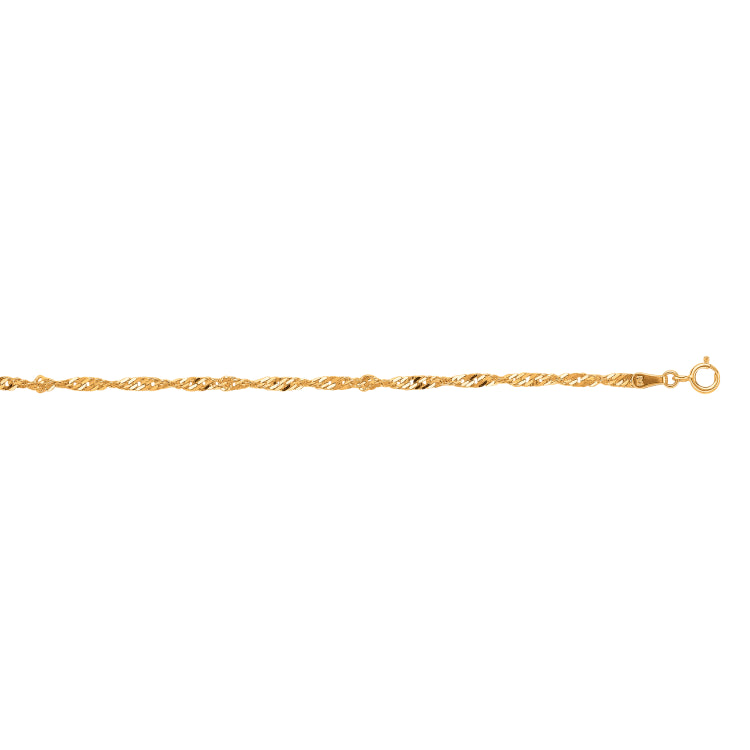 10K Yellow Gold 2.2mm Singapore 7 Chain Bracelet with Spring Ring Clasp