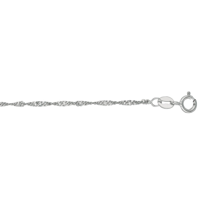 10K White Gold 1.5mm Singapore 7 Chain Bracelet with Spring Ring Clasp