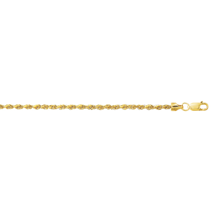 10K Yellow Gold 2.0mm Diamond Cut Lite Rope 22 Chain with Lobster Lock
