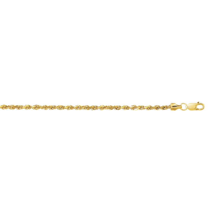 10K Yellow Gold 2.5mm Diamond Cut Lite Rope 7 Chain Bracelet with Lobster Lock
