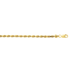 10K Yellow Gold 3.2mm Diamond Cut Lite Rope 8 Chain Bracelet with Lobster Lock