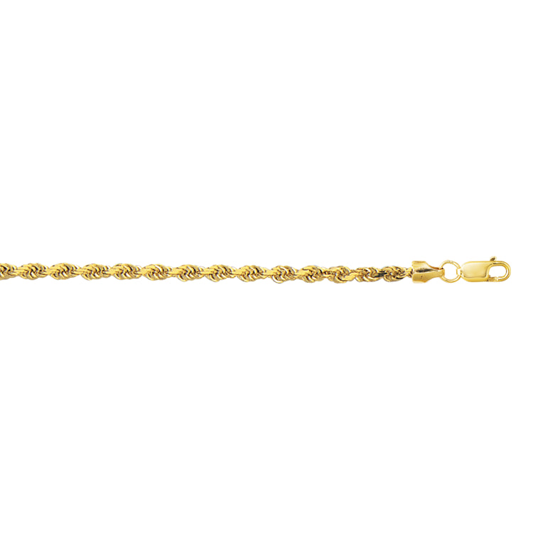 10K Yellow Gold 3.2mm Diamond Cut Lite Rope 22 Chain with Lobster Lock