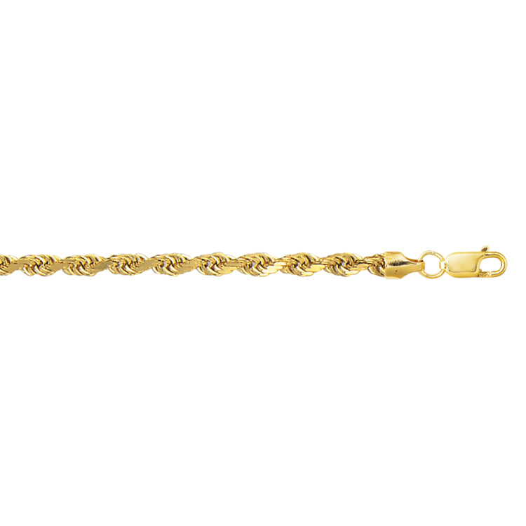 10K Yellow Gold 4.0mm Diamond Cut Lite Rope 8 Chain Bracelet with Lobster Lock