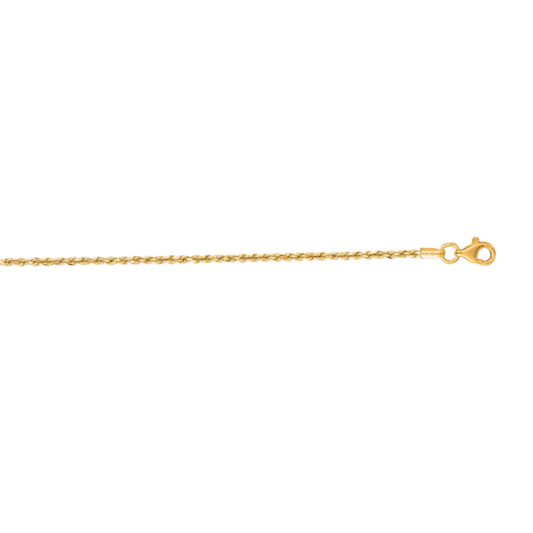 10K Yellow Gold 1.6mm Solid Diamond Cut Royal Rope 7 Chain Bracelet with Lobster Lock