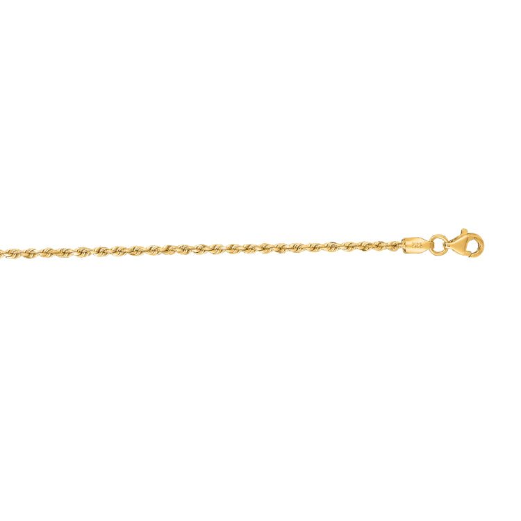 10K Yellow Gold 1.8mm Solid Diamond Cut Royal Rope 24 Chain with Lobster Lock