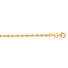 10K Yellow Gold 2.5mm Solid Diamond Cut Royal Rope 18 Chain with Lobster Lock