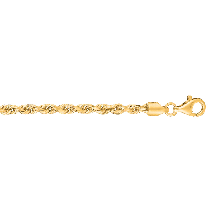 10K Yellow Gold 3.0mm Solid Diamond Cut Royal Rope 8 Chain Bracelet with Lobster Lock