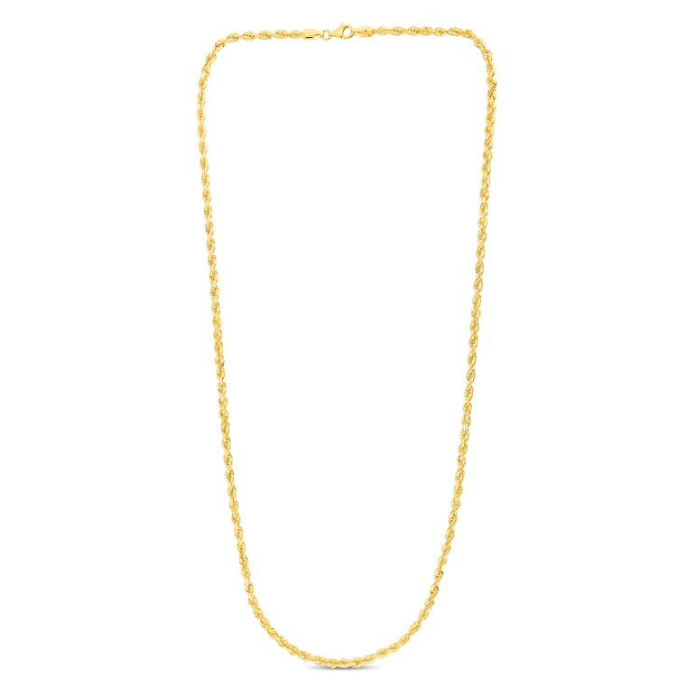 10K Yellow Gold 3.5mm Solid Diamond Cut Royal Rope 7 Chain Bracelet with Lobster Lock