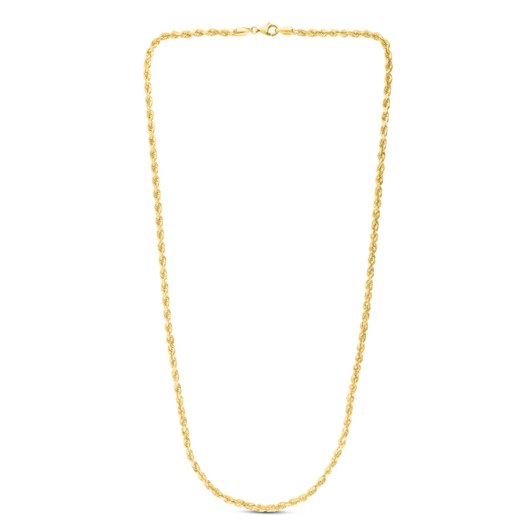 10K Yellow Gold 4.0mm Solid Diamond Cut Royal Rope 20 Chain with Lobster Lock