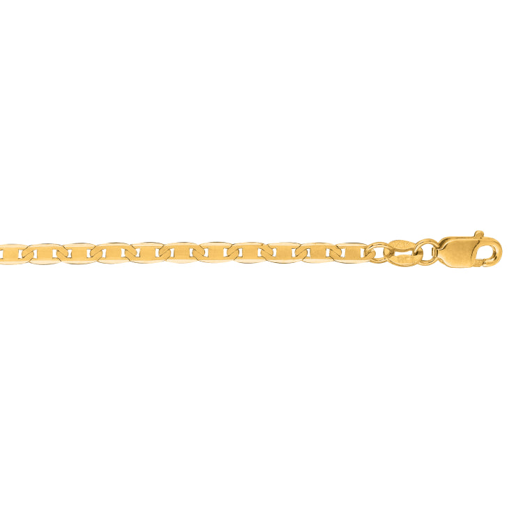 10K Yellow Gold 2.3mm Mariner 10 Chain Anklet with Lobster Lock