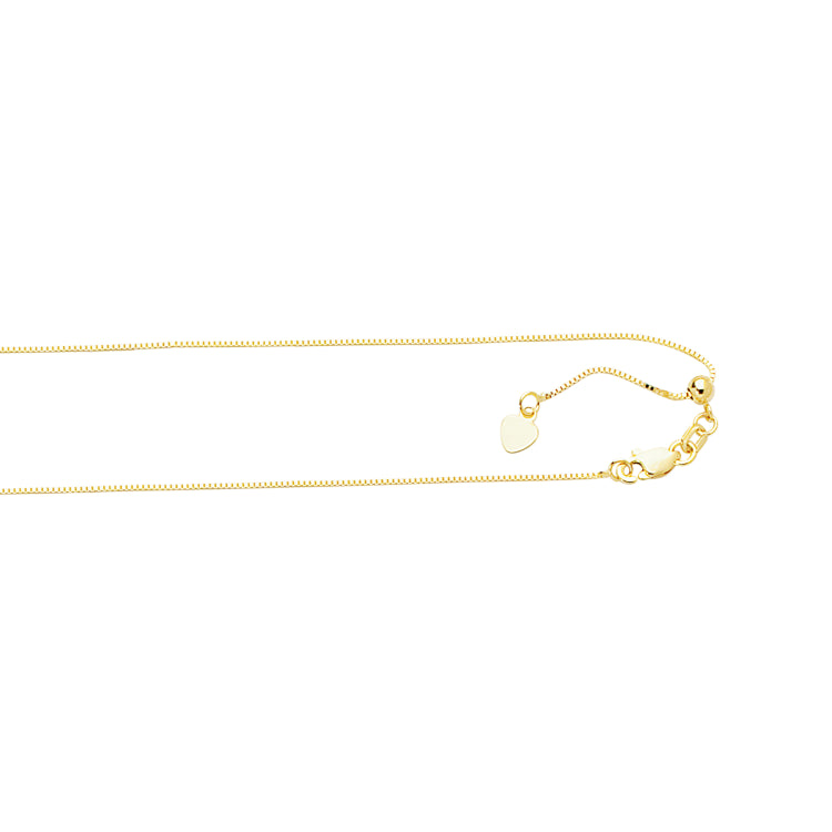 10K Yellow Gold 0.68mm Adjustable (adjusts up to 22 inches) Box 22 Chain with Lobster Lock