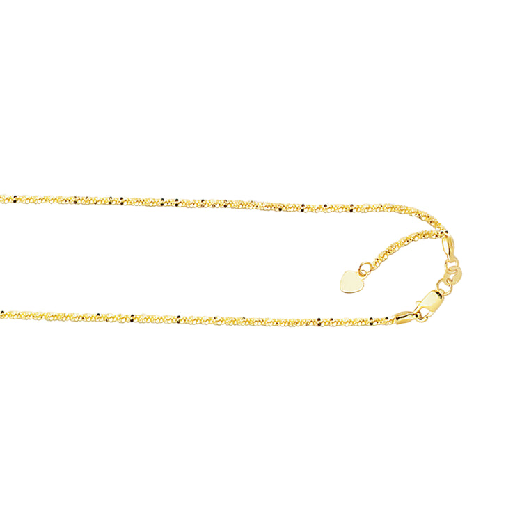 10K Yellow Gold 1.2mm Adjustable (adjusts up to 22 inches) Sparkle 22 Chain with Lobster Lock