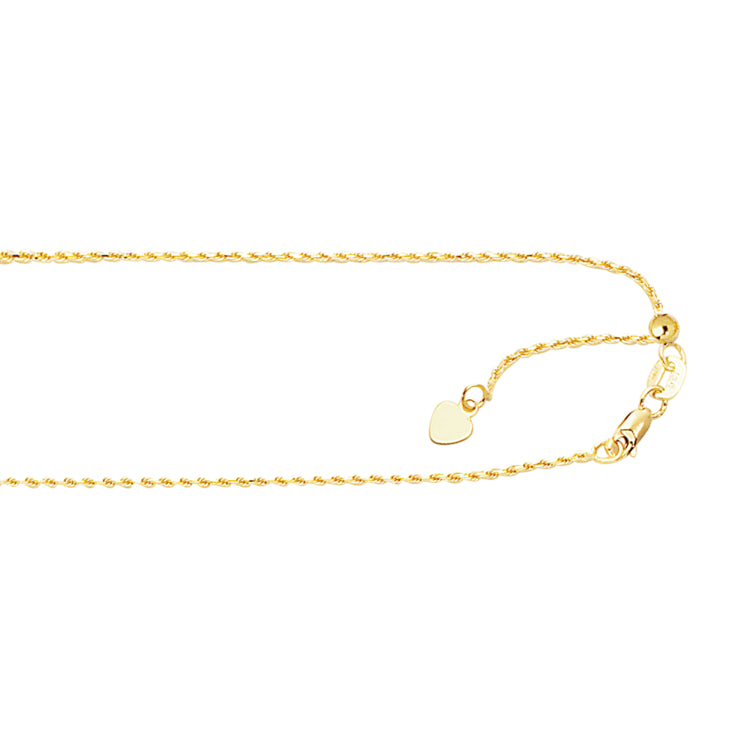 10K Yellow Gold 0.95mm Adjustable (adjusts up to 22 inches) Rope 22 Chain with Lobster Lock