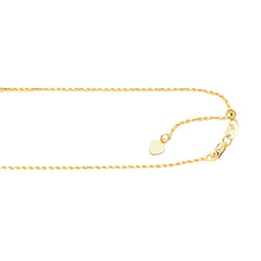 10K Yellow Gold 0.95mm Adjustable (adjusts up to 22 inches) Rope 22 Chain with Lobster Lock