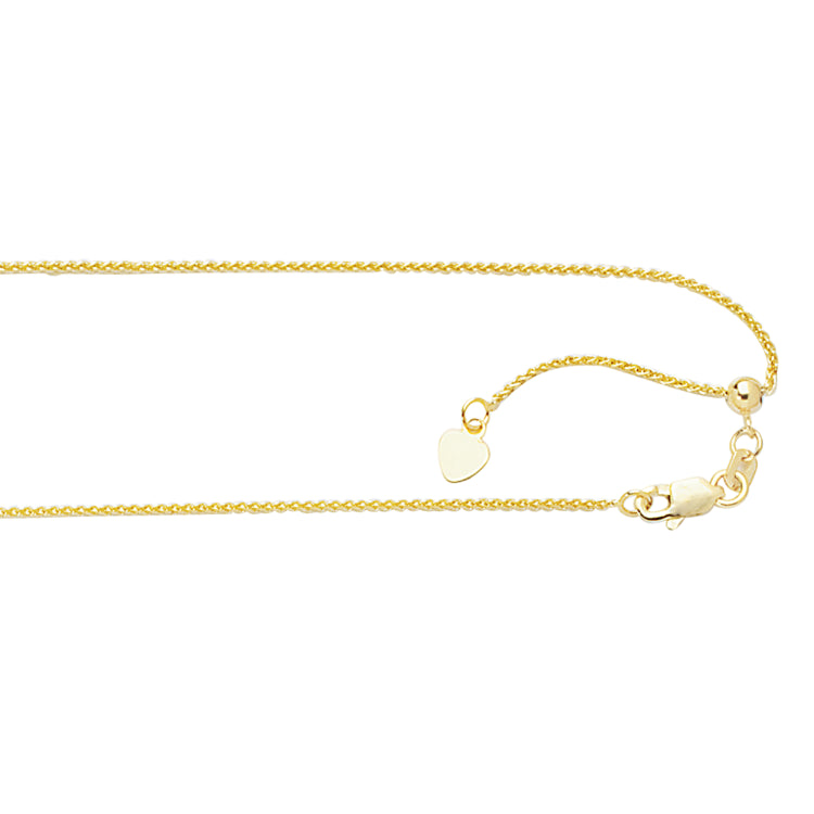 10K Yellow Gold 1.0mm Adjustable (adjusts up to 22 inches) Wheat 22 Chain with Lobster Lock