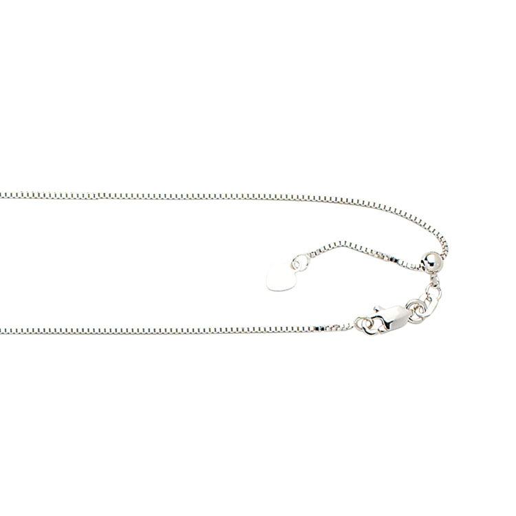 10K White Gold 0.85mm Adjustable (adjusts up to 22 inches) Box 22 Chain with Lobster Lock