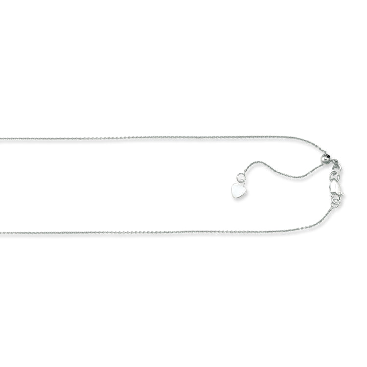 10K White Gold 1.1mm Adjustable (adjusts up to 22 inches) Cable 22 Chain with Lobster Lock