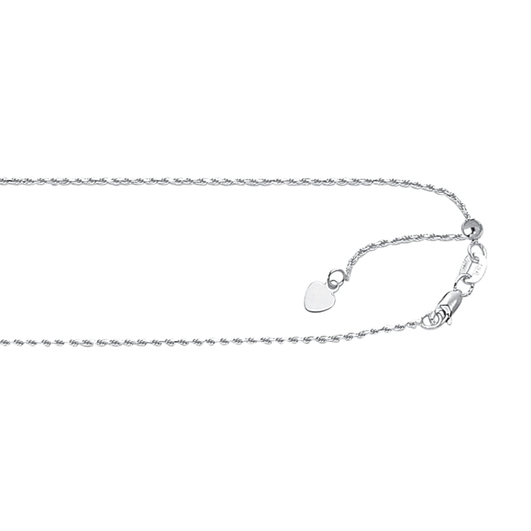 10K White Gold 0.95mm Adjustable (adjusts up to 22 inches) Rope 22 Chain with Lobster Lock