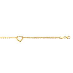 10K Yellow Gold Polished Heart 10 Anklet with Lobster Lock